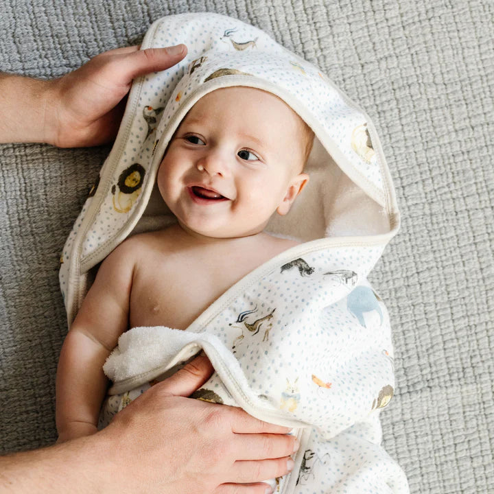 COTTON HOODED INFANT TOWEL - PARTY ANIMALS