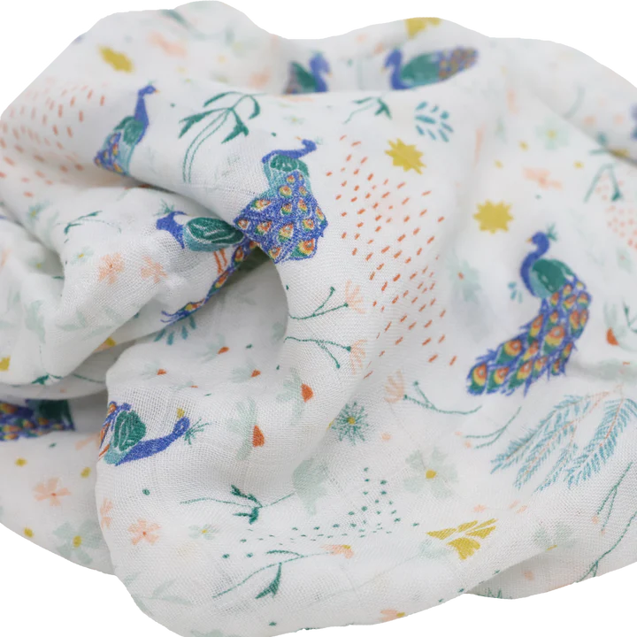 DELUXE MUSLIN SWADDLE BLANKET - PEACOCK