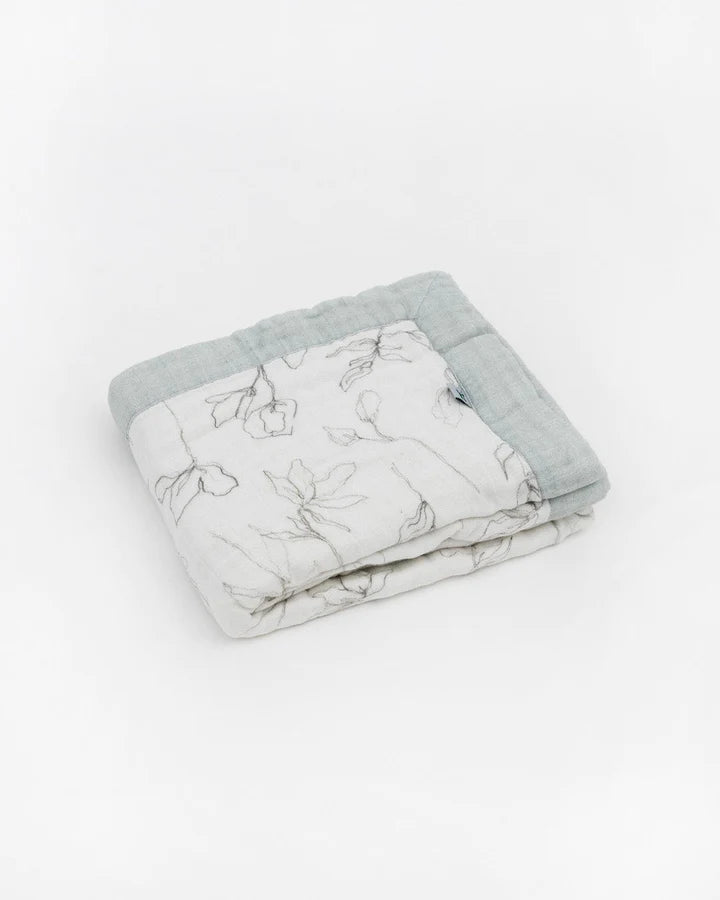 ORGANIC COTTON MUSLIN BABY QUILT - PENCIL FLORAL