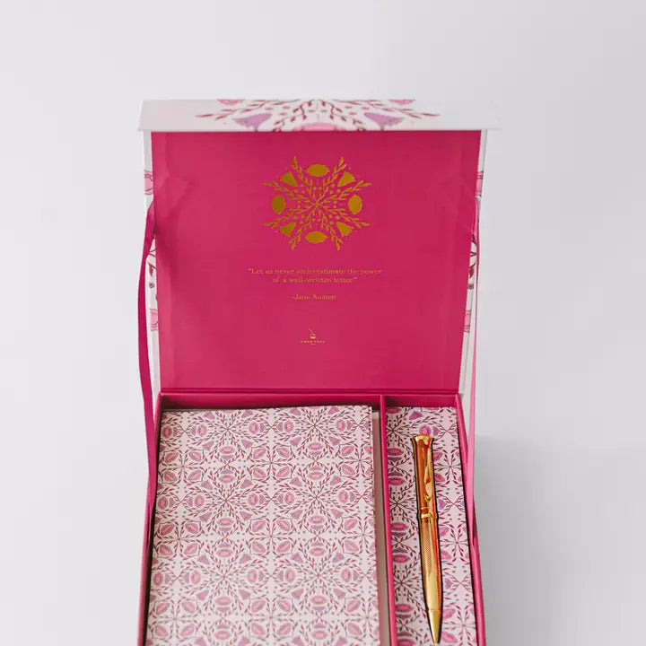FOLK PATTERN LUXURY STATIONERY SET - PINK/PURPLE