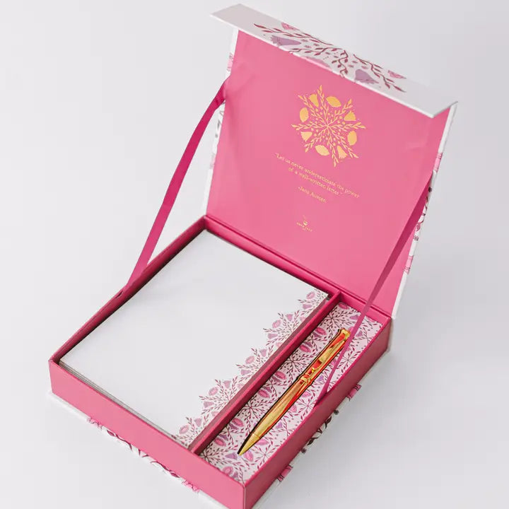 FOLK PATTERN LUXURY STATIONERY SET - PINK/PURPLE