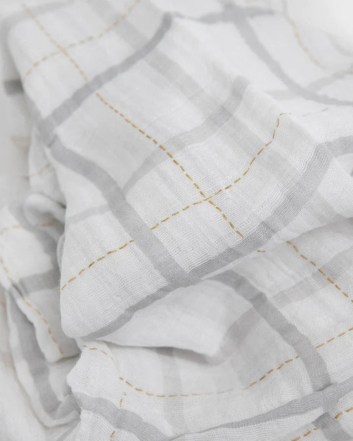 COTTON MUSLIN SWADDLE BLANKET - GREY PLAID