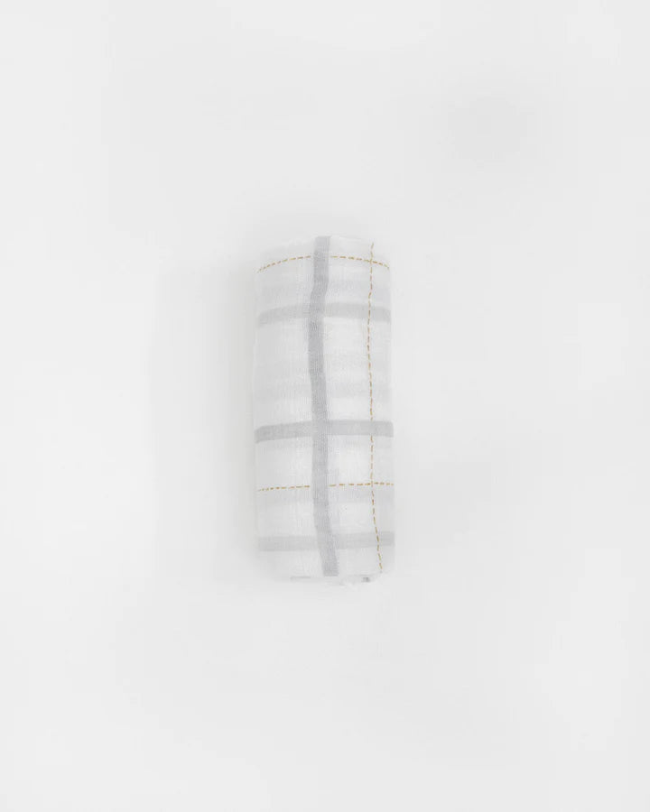 COTTON MUSLIN SWADDLE BLANKET - GREY PLAID