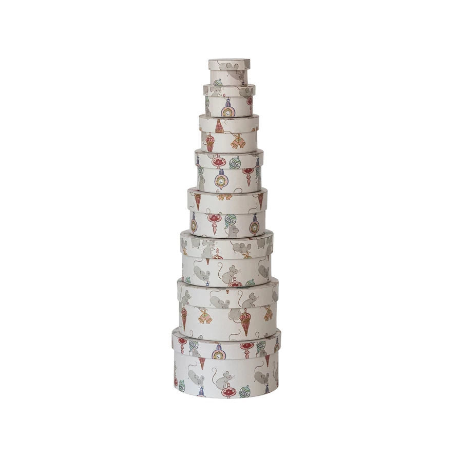 Round Handmade Recycled Paper Nesting Gift Boxes, Set of 8
