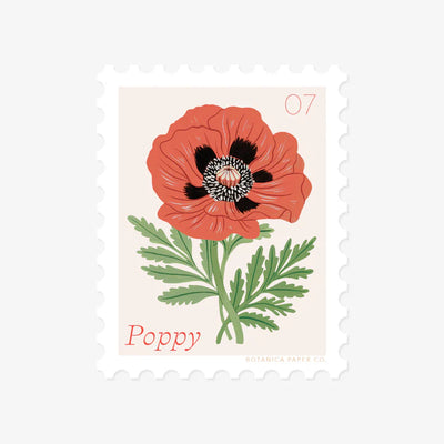 POPPY, JULY FLOWER | STAMP-STYLE VINYL STICKER