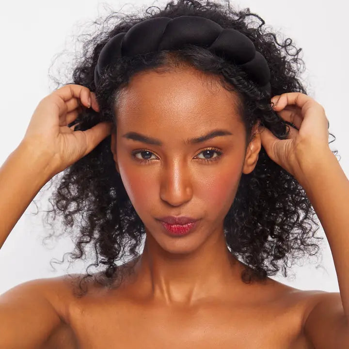 RECYCLED FABRIC PUFFY HEADBAND - BLACK