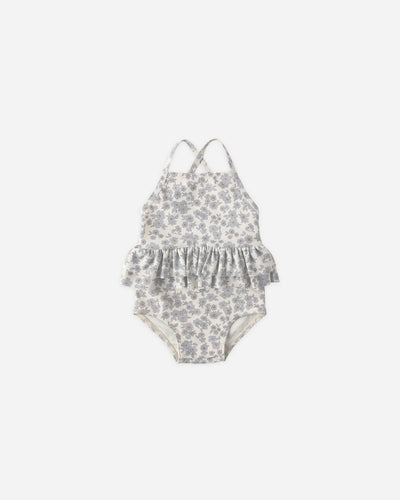 Ruffled One-Piece Swimsuit Blue Floral