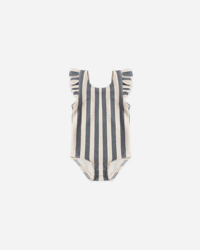 Scoop Back One-Piece Swimsuit Retro Ocean Stripe
