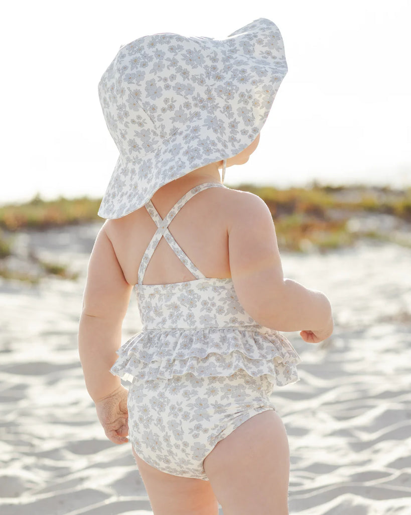 Ruffled One-Piece Swimsuit Blue Floral