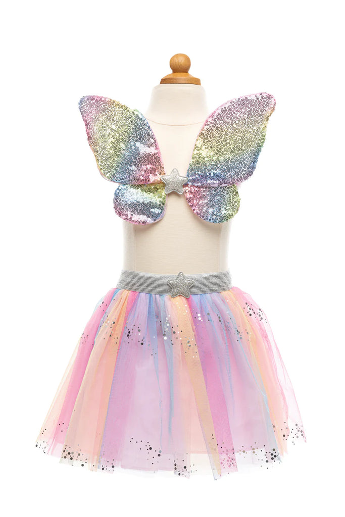 Rainbow Sequins Skirt w/Wings & Wand, Size 4-6