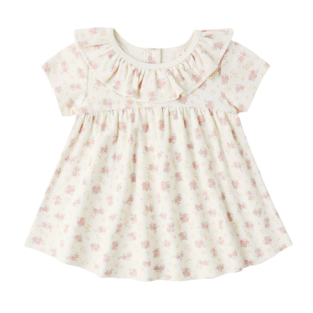 Ruffle Collar Jersey Dress Flower Field