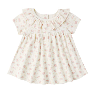 Ruffle Collar Jersey Dress Flower Field