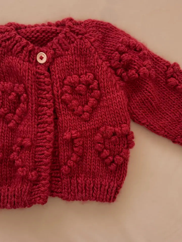 HEART POPCORN CARDIGAN, RED