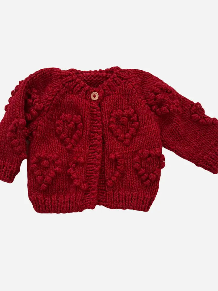 HEART POPCORN CARDIGAN, RED