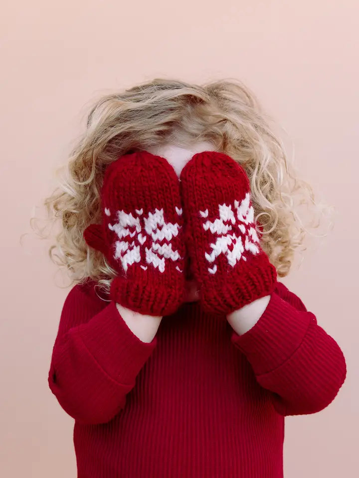 SNOWFLAKE MITTENS, RED