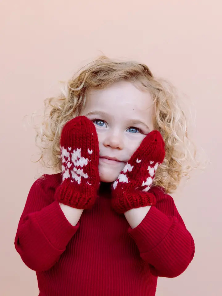 SNOWFLAKE MITTENS, RED