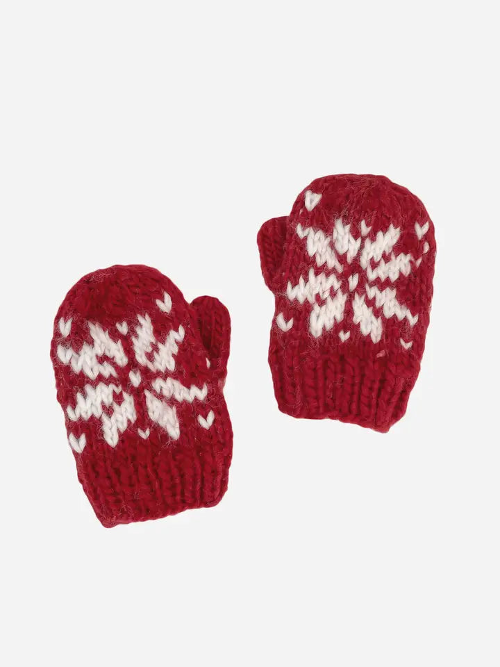SNOWFLAKE MITTENS, RED