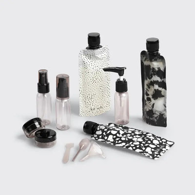 REFILLABLE ULTIMATE TRAVEL 11PC SET - BLACK & IVORY