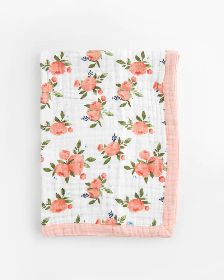Cotton Muslin Baby Quilt - Watercolor Roses