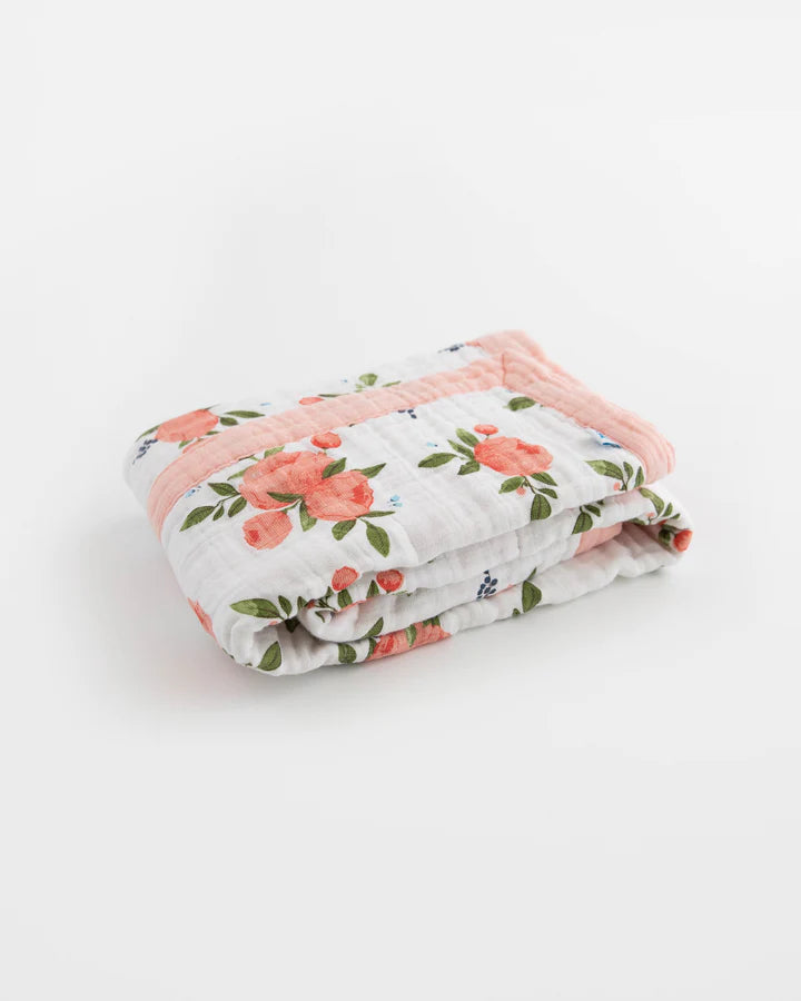Cotton Muslin Baby Quilt - Watercolor Roses