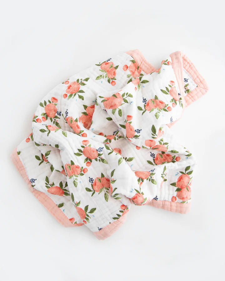 Cotton Muslin Baby Quilt - Watercolor Roses