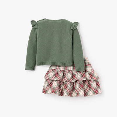 Reindeer Sweater + Winter Tartan Skirt Set