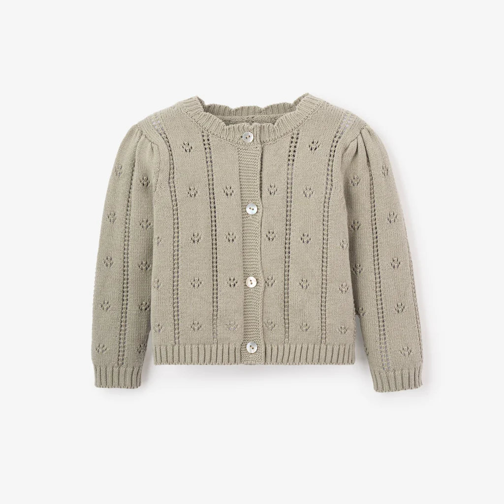 Sage Pointelle Knit Baby Cardigan