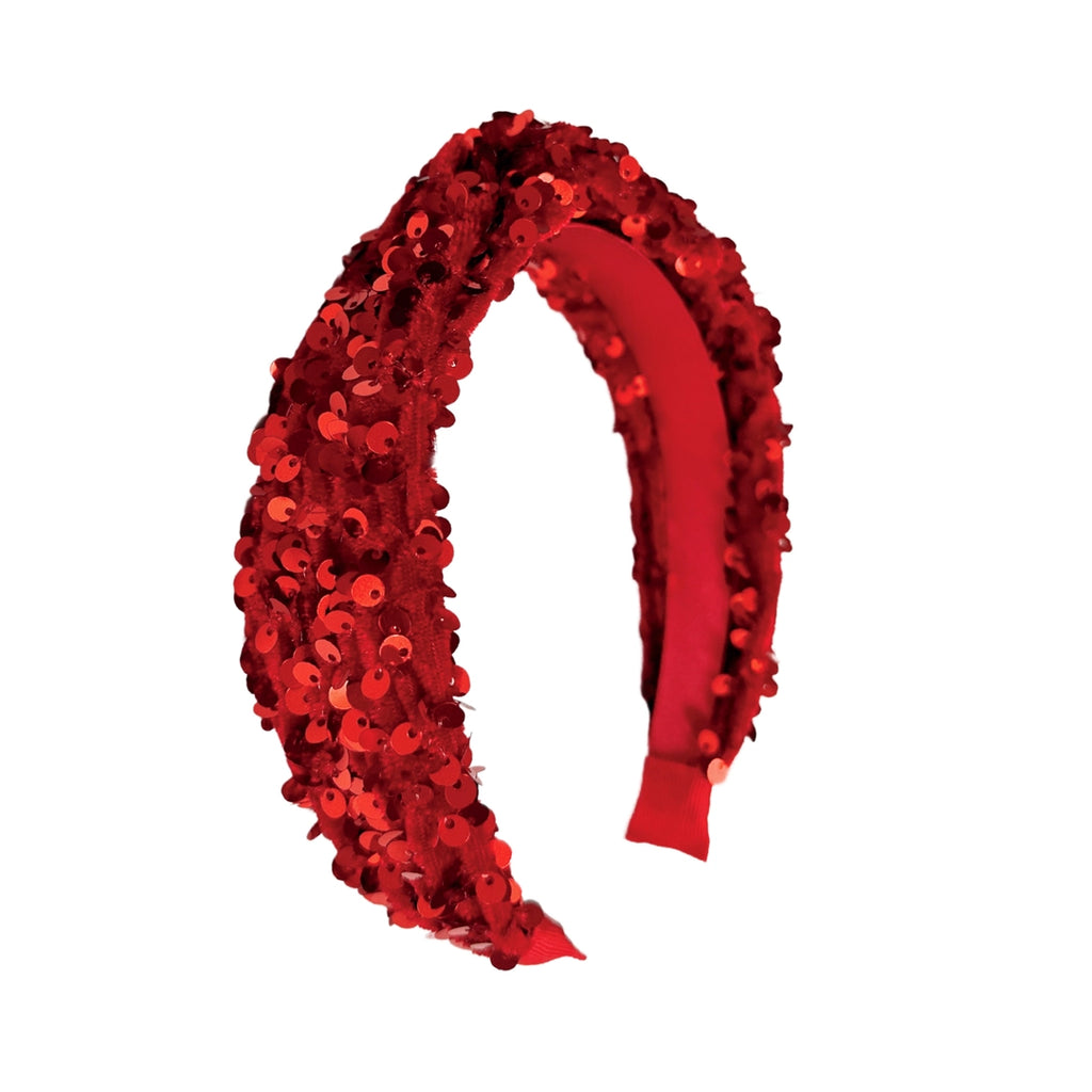 SEQUIN VELVET HEADBAND - RED