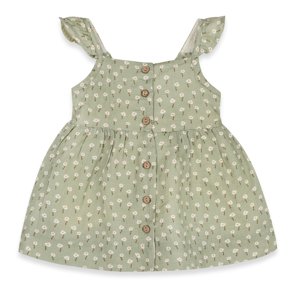 Sage Floral Baby Dress with Bloomer - Organic Muslin