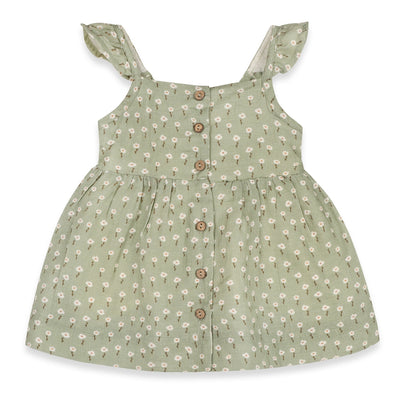 Sage Floral Baby Dress with Bloomer - Organic Muslin
