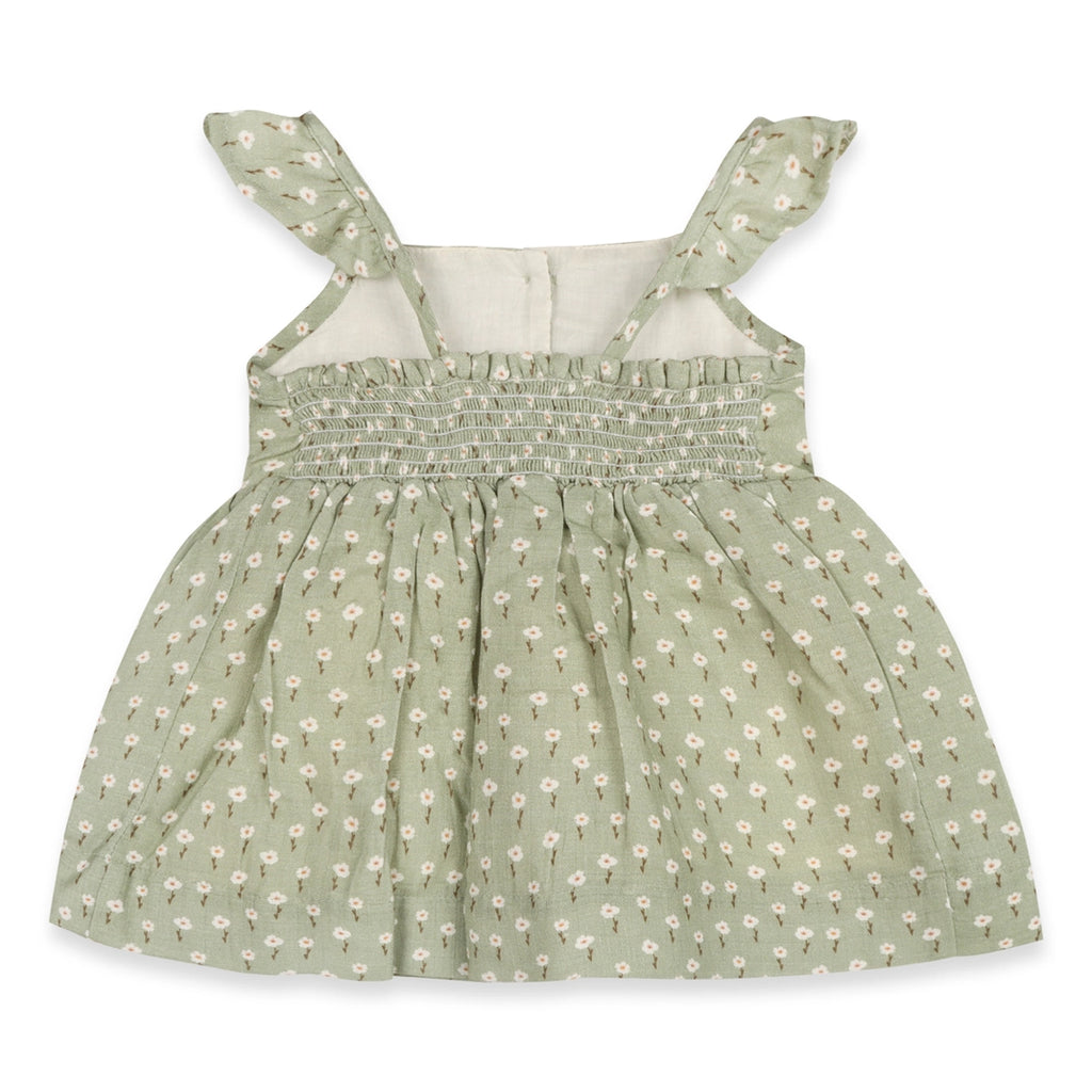 Sage Floral Baby Dress with Bloomer - Organic Muslin