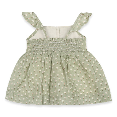 Sage Floral Baby Dress with Bloomer - Organic Muslin
