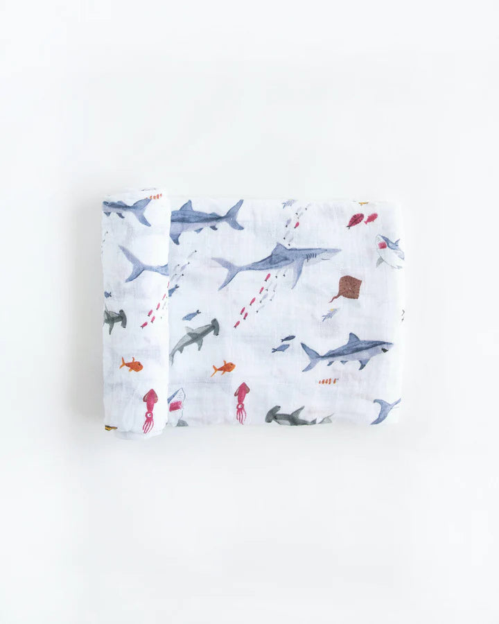 COTTON MUSLIN SWADDLE BLANKET - SHARK