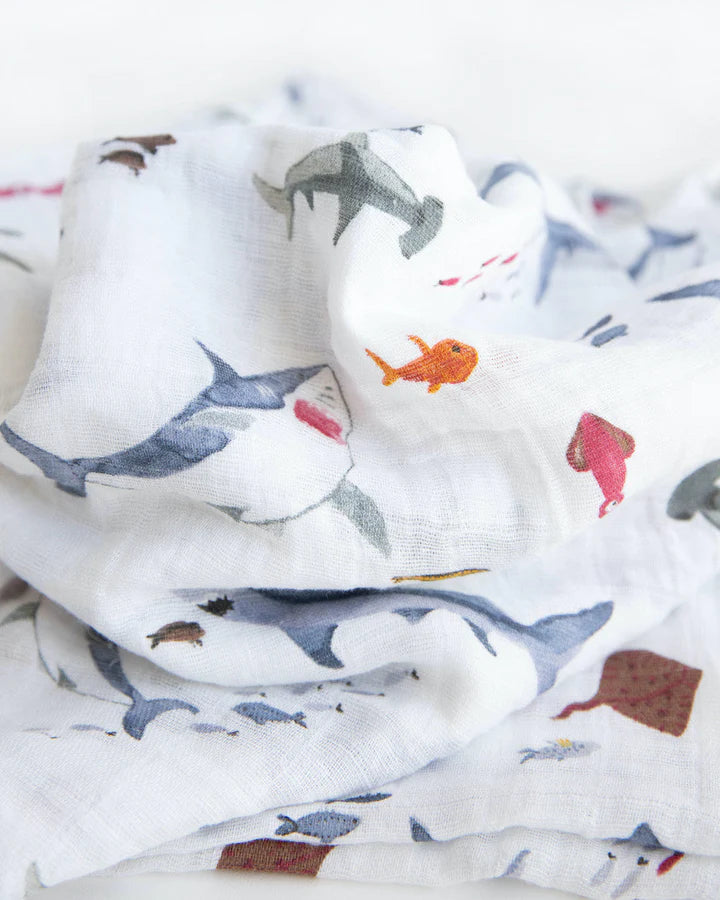 COTTON MUSLIN SWADDLE BLANKET - SHARK