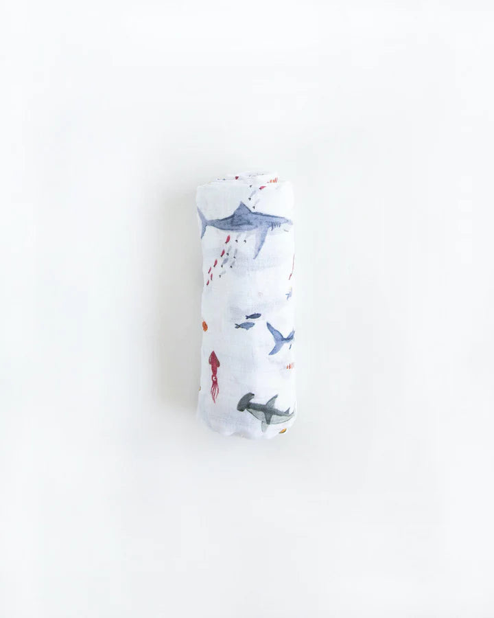 COTTON MUSLIN SWADDLE BLANKET - SHARK
