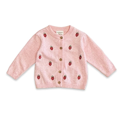 Strawberry Embroidered Knit Baby Cardigan - Organic Cotton