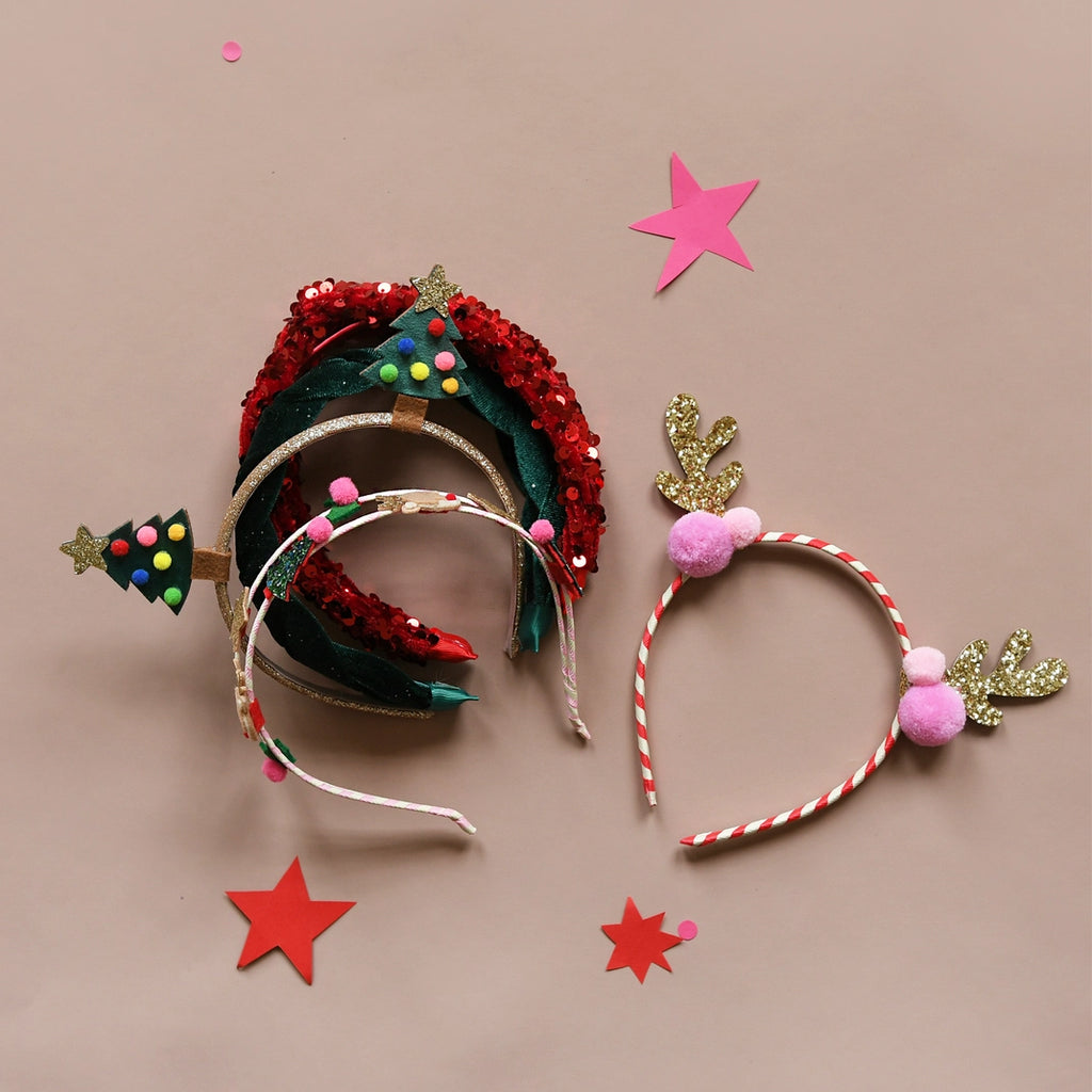 STRIPY POM POM REINDEER HEADBAND