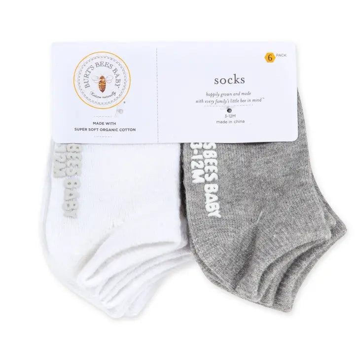 Solid Organic Cotton Baby Ankle Socks 6-Pack