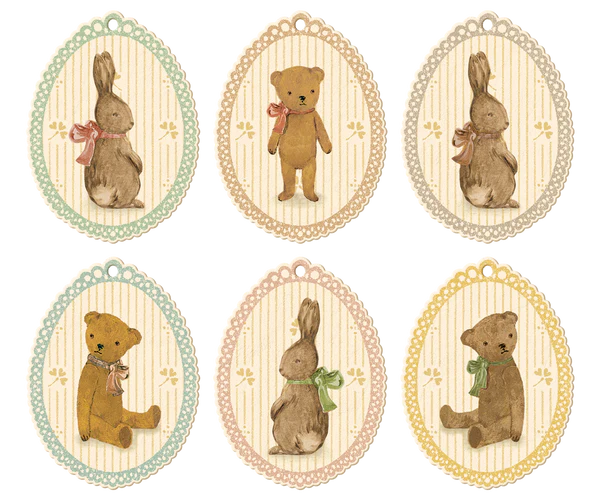 Gift Tags, 12 pcs - Bunnies & Teddies