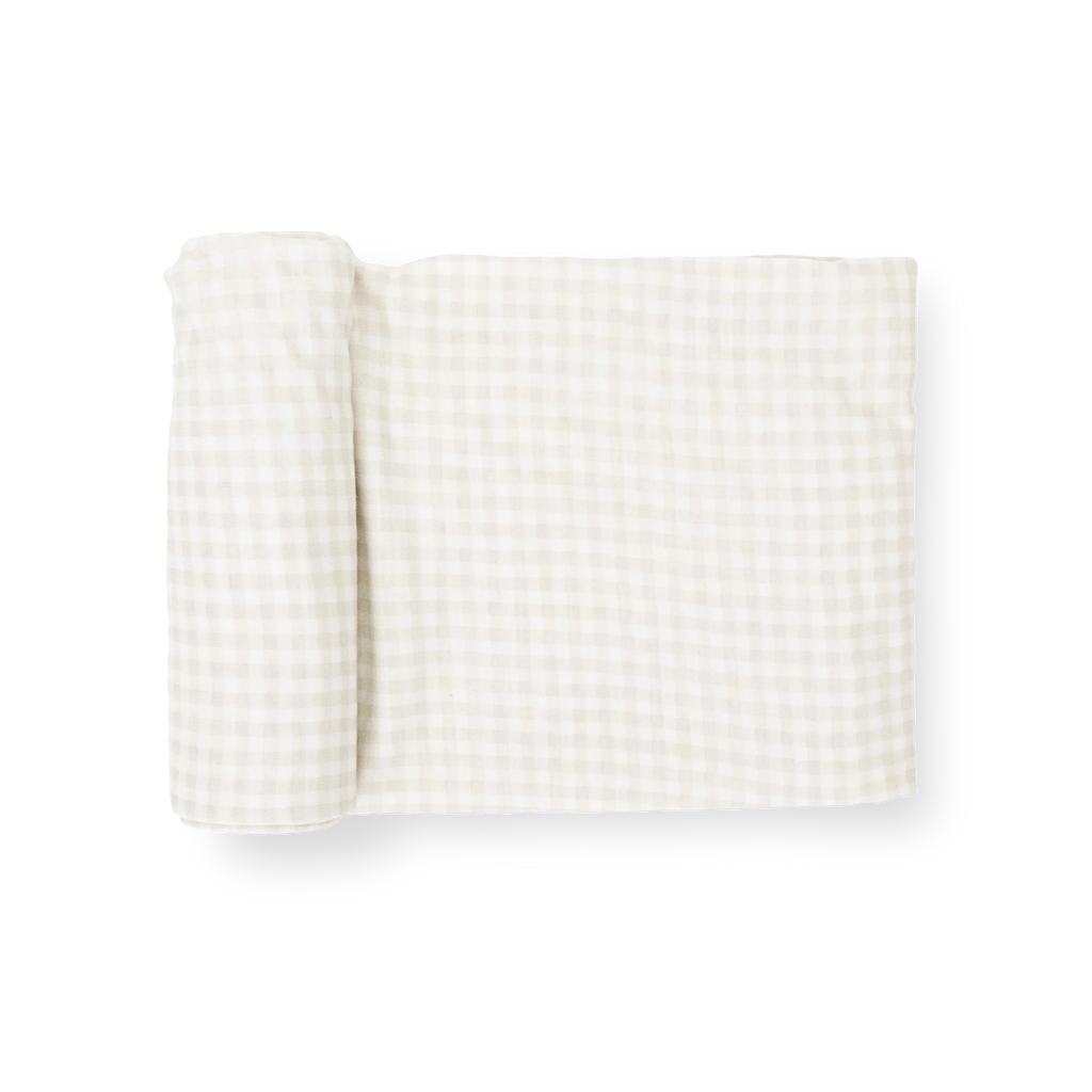 Stretch Knit Swaddle Blanket - Tan Gingham 