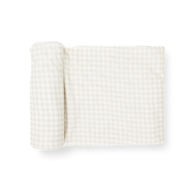 Stretch Knit Swaddle Blanket - Tan Gingham 