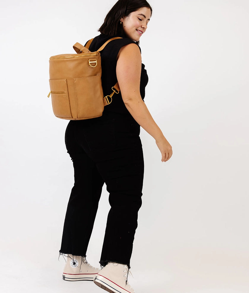The Original Diaper Bag - Premium Faux Leather Backpack in Tan