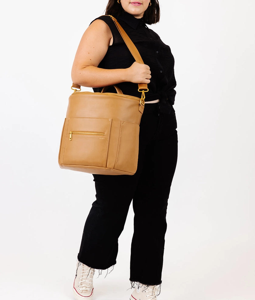 The Original Diaper Bag - Premium Faux Leather Backpack in Tan