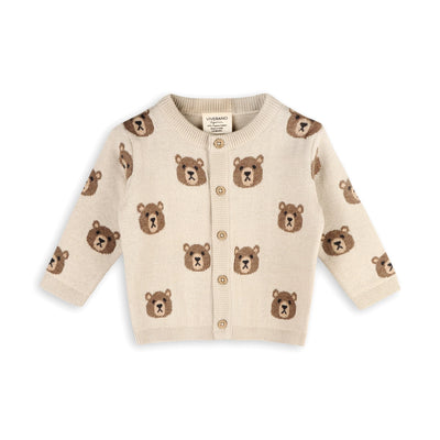 Brown Bear Jacquard Baby Cardigan Sweater (Organic Cotton)