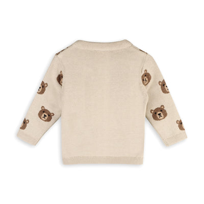 Brown Bear Jacquard Baby Cardigan Sweater (Organic Cotton)