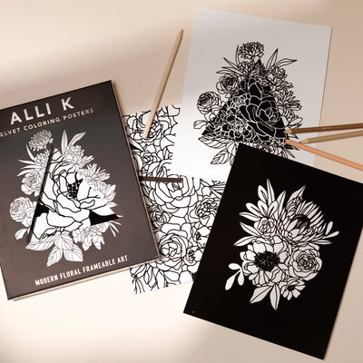 VELVET COLORING POSTERS: MODERN FLORAL FRAMEABLE WALL ART