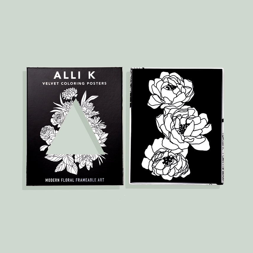 VELVET COLORING POSTERS: MODERN FLORAL FRAMEABLE WALL ART
