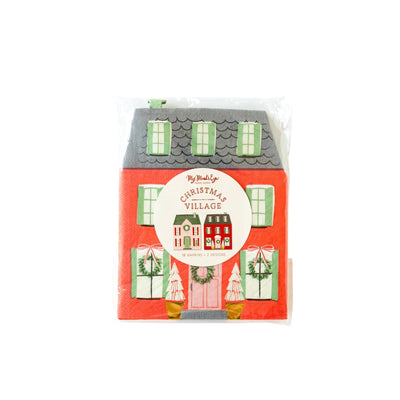 VILLAGE CHRISTMAS HOUSES SHAPED PAPER DINNER NAPKIN SET