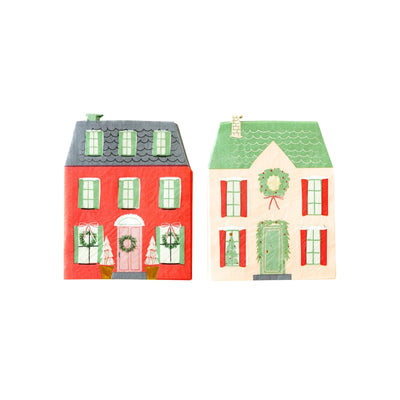 VILLAGE CHRISTMAS HOUSES SHAPED PAPER DINNER NAPKIN SET