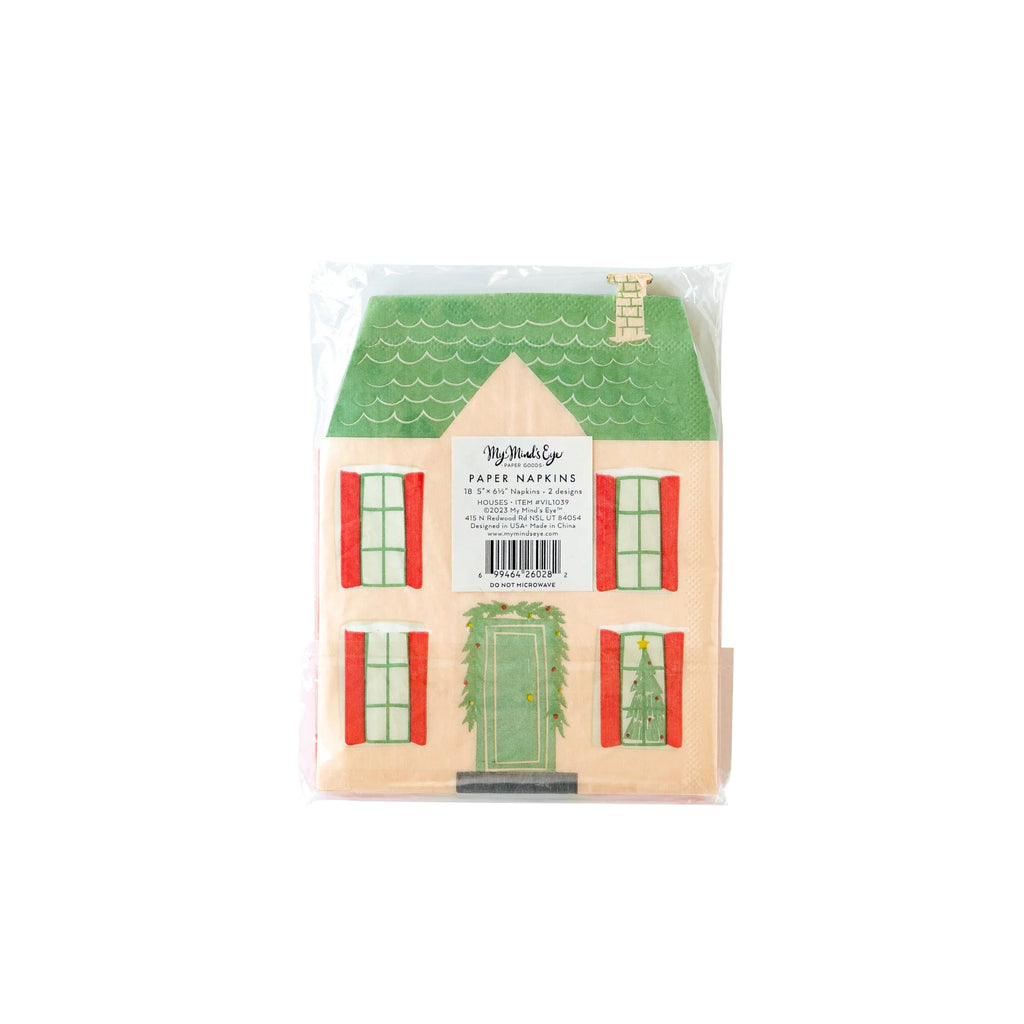 VILLAGE CHRISTMAS HOUSES SHAPED PAPER DINNER NAPKIN SET